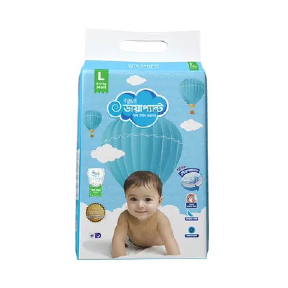 Bashundhara baby pant diaper L (9-14-kg) 34pcs