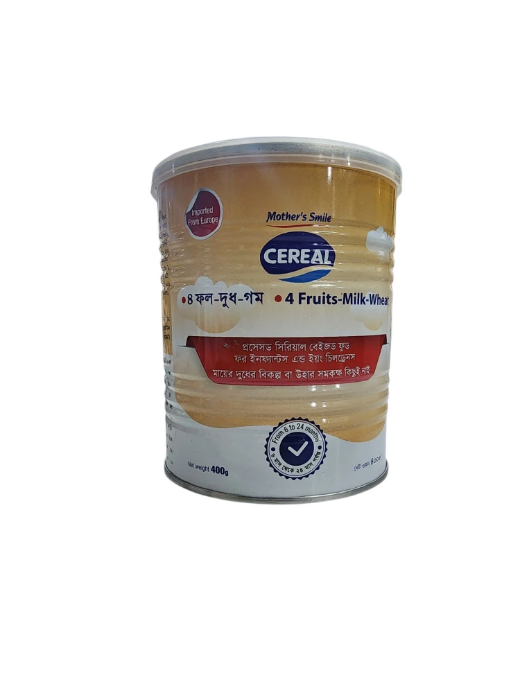 Mother's Smile Cereal 4 Fruits, Milk & Wheat Tin 400g