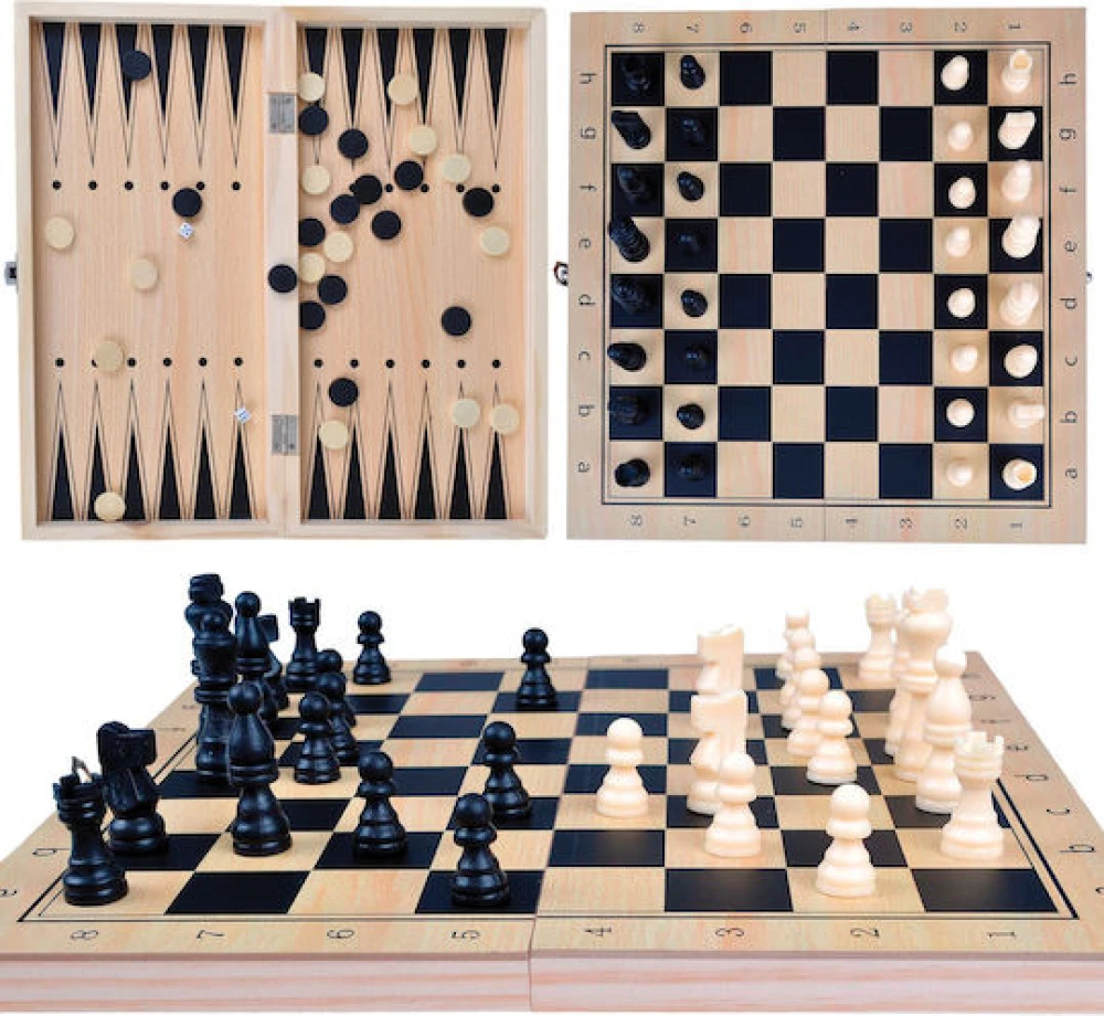 Chess & Checkers & Backgammon Bamboo Board