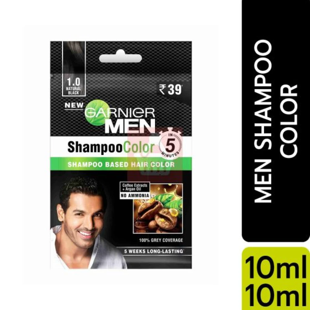 Garnier - Men Shampoo Color - 1.0 Natural Black - 10ml+10ml