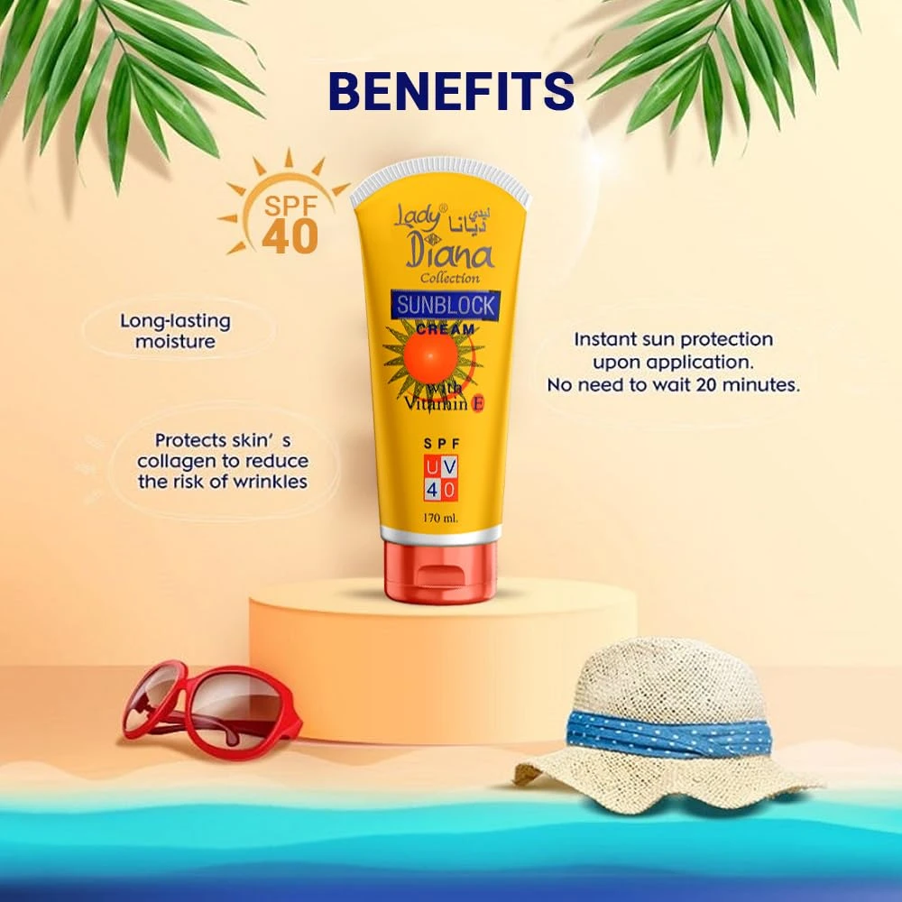 Lady Diana Collection Sunblock Cream SPF40 with Vitamin E - 170ml