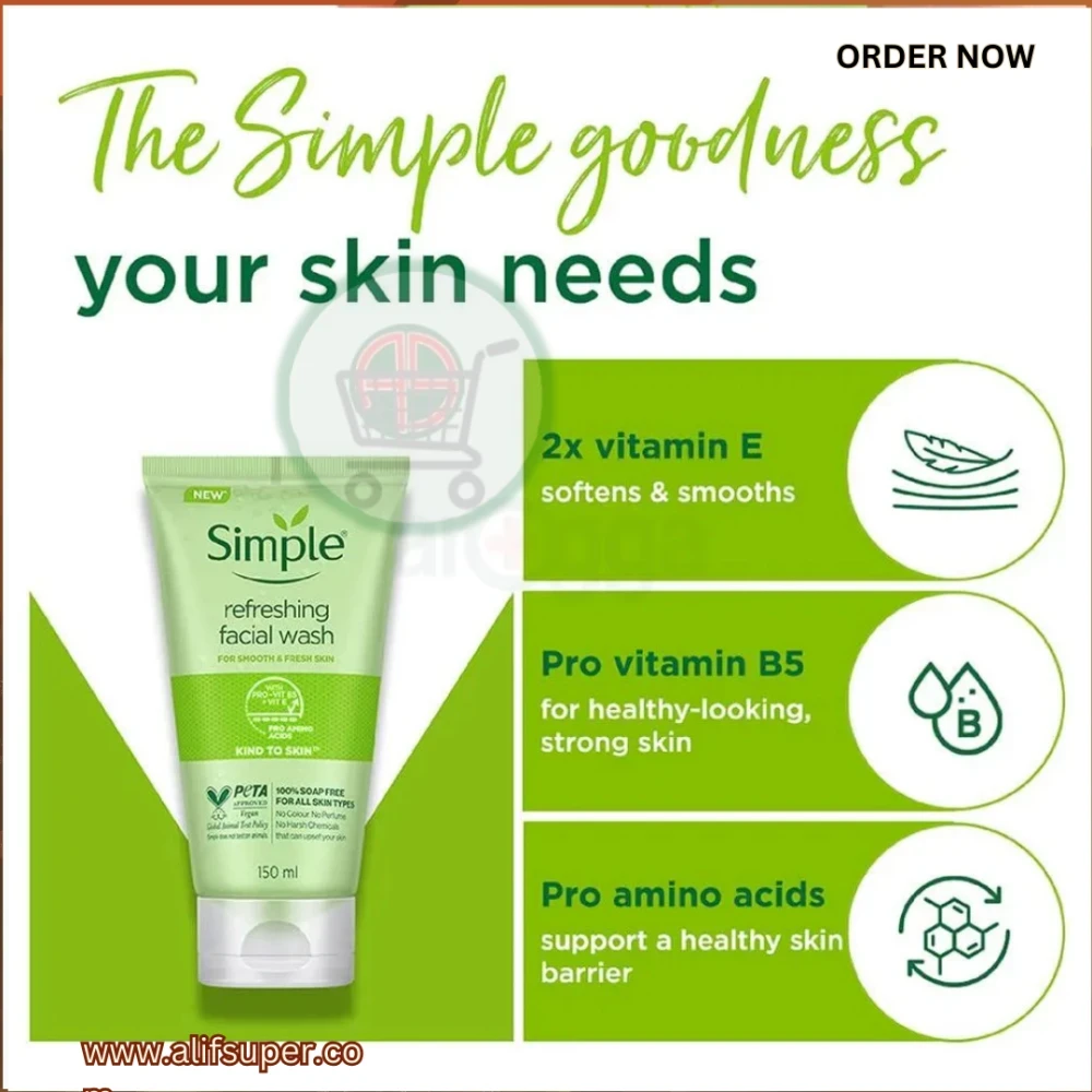 Simple Kind to Skin Refreshing Facial Wash with Vitamin B5+E 150ml